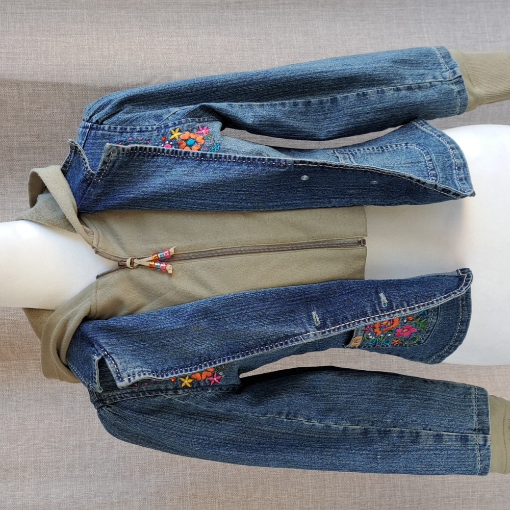 Vintage Y2k 2000s Stuff by Hilary Duff Large Denim Jacket Hood Combo Embroidery - Picture 12 of 17